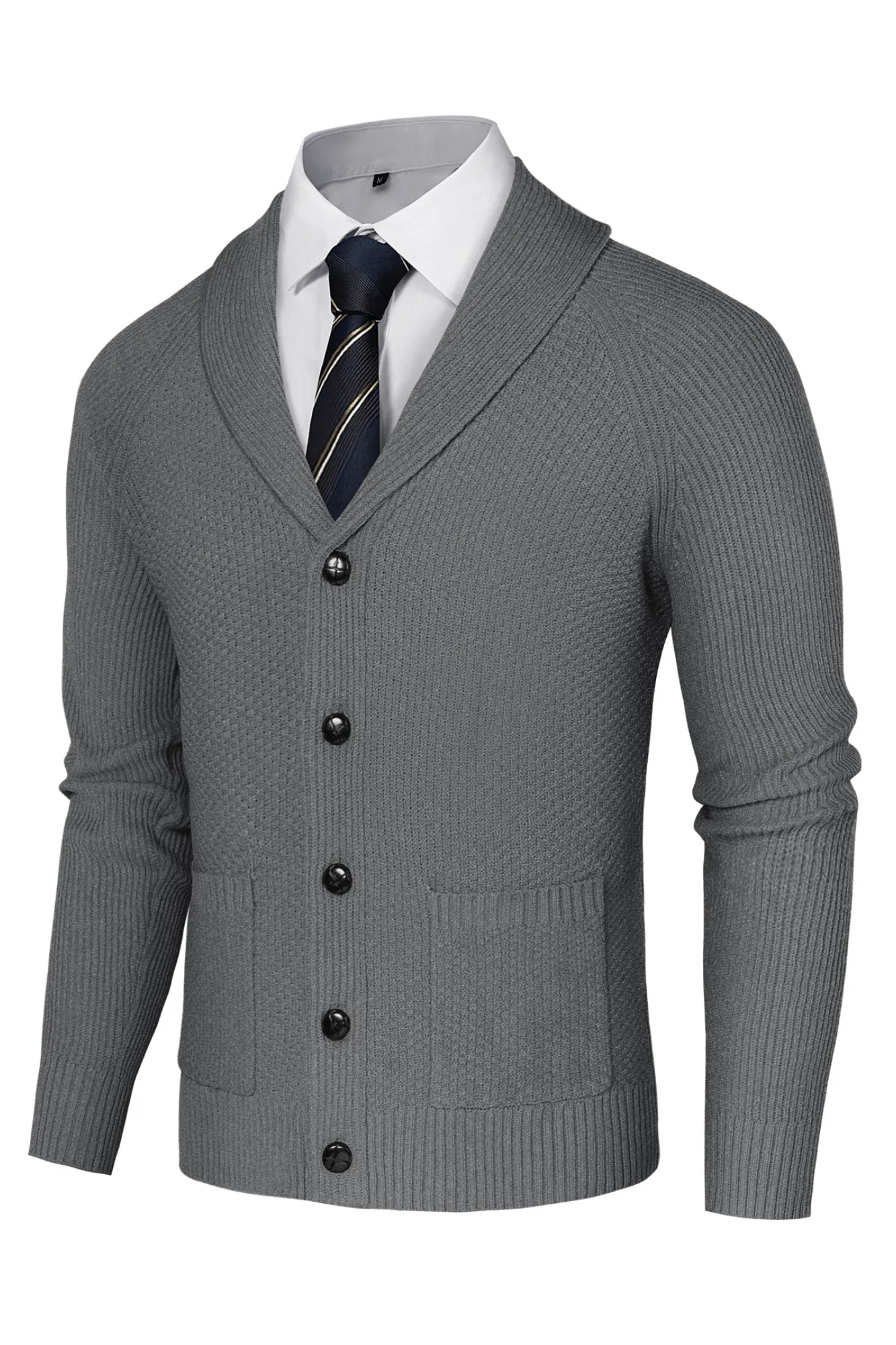 Men Stylish Shawl Lapel Cardigan Long Raglan Sleeve Button-up Sweater