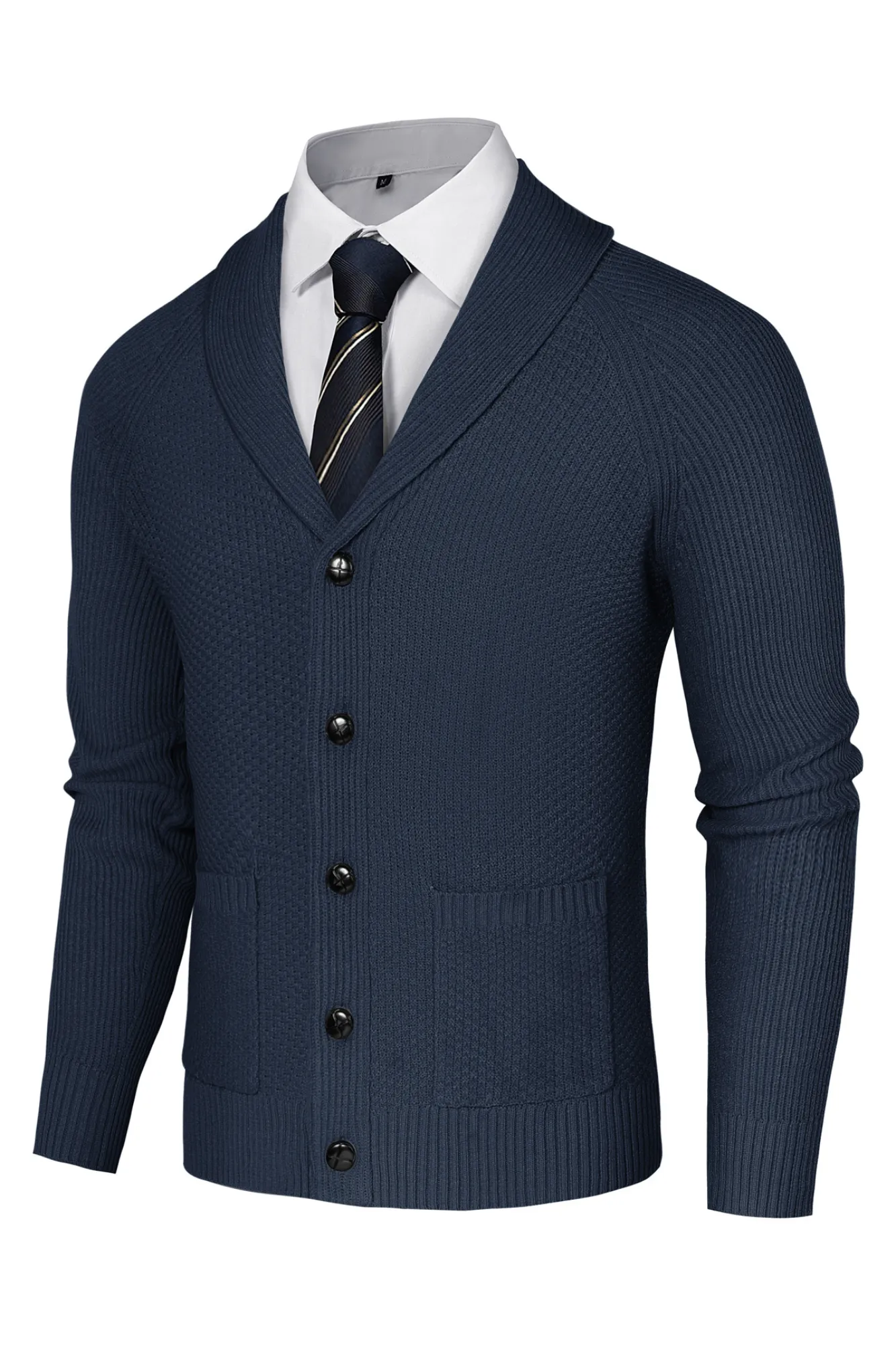 Men Stylish Shawl Lapel Cardigan Long Raglan Sleeve Button-up Sweater