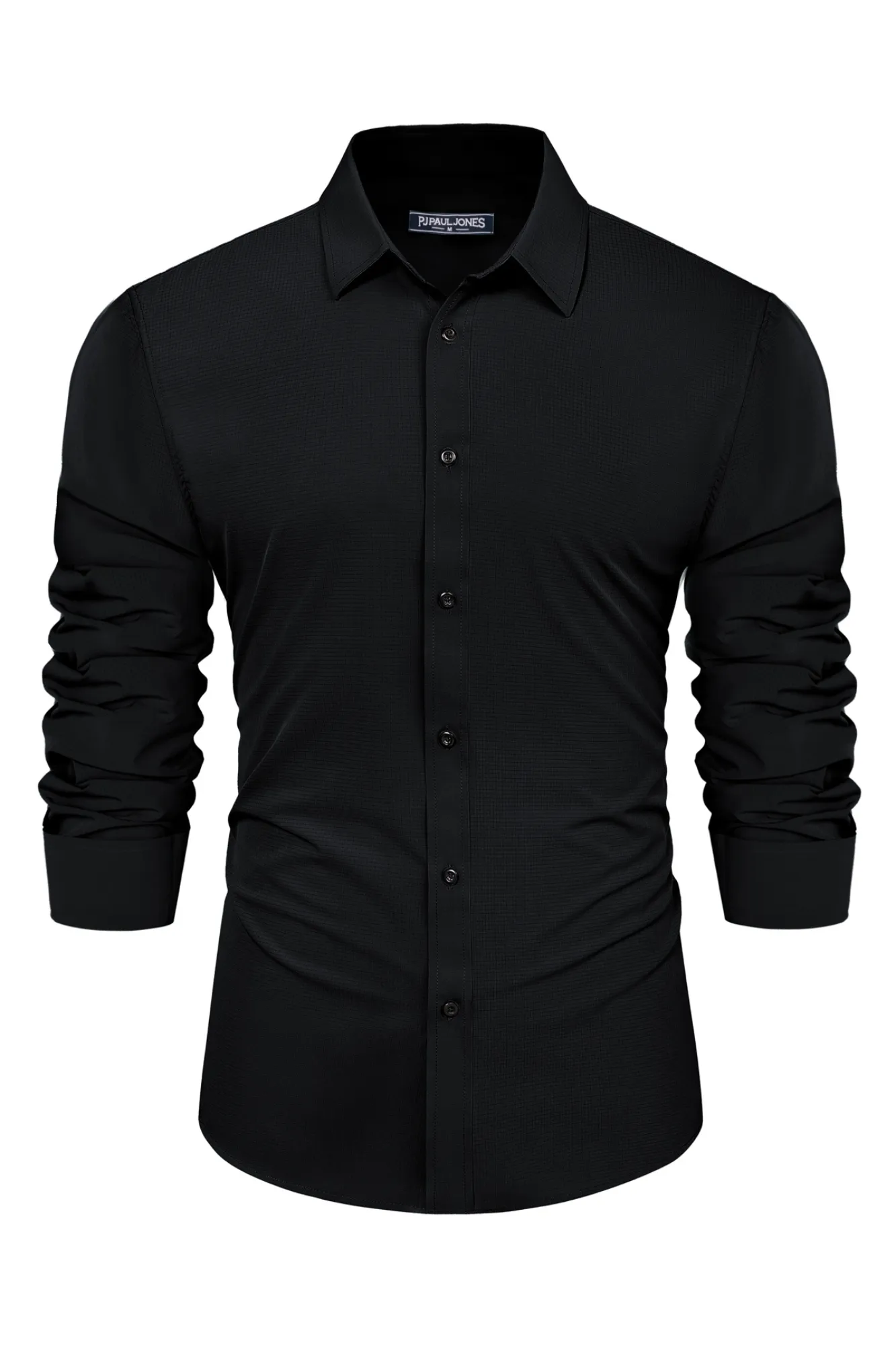 Men Stylish Shirt Long Sleeve Classic Collar Curved Hem Button-up Tops