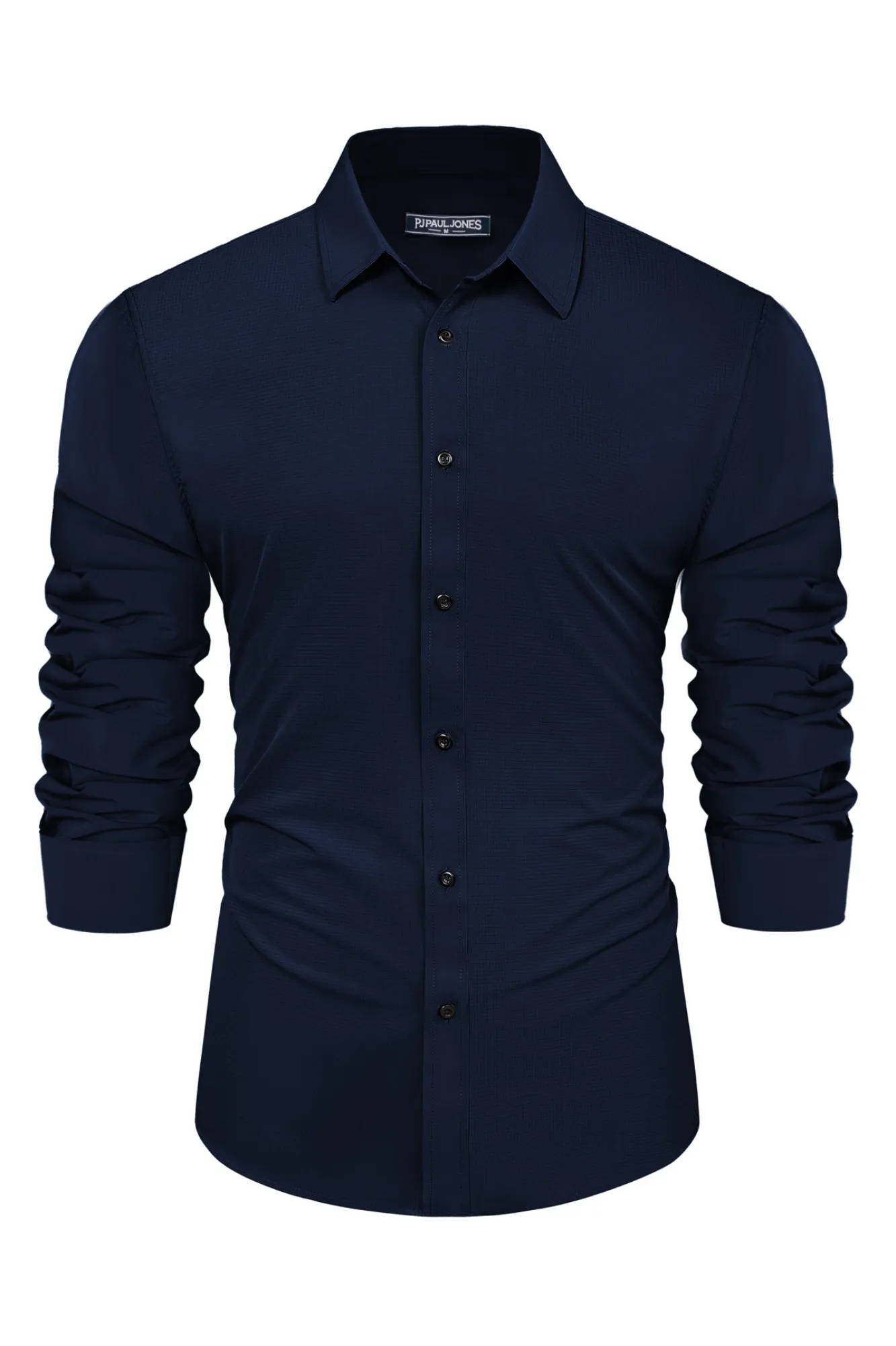 Men Stylish Shirt Long Sleeve Classic Collar Curved Hem Button-up Tops