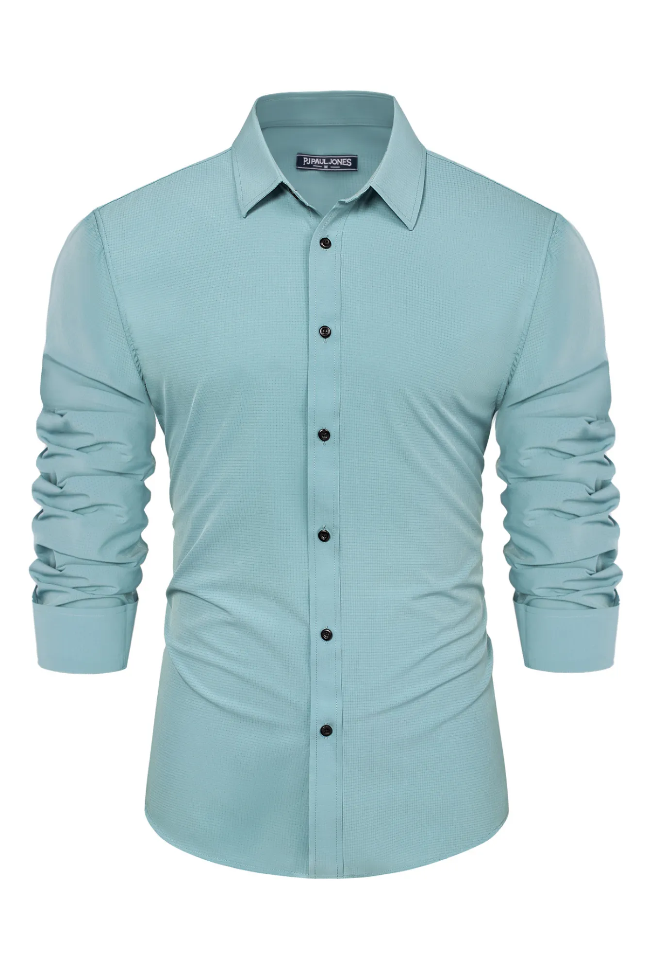 Men Stylish Shirt Long Sleeve Classic Collar Curved Hem Button-up Tops