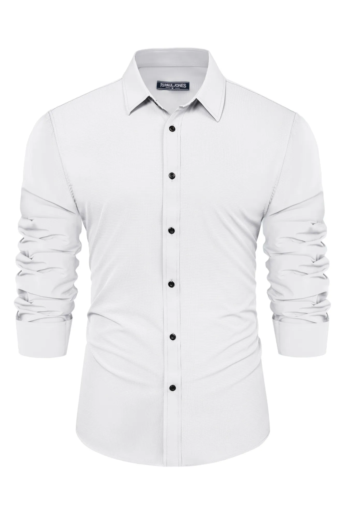 Men Stylish Shirt Long Sleeve Classic Collar Curved Hem Button-up Tops