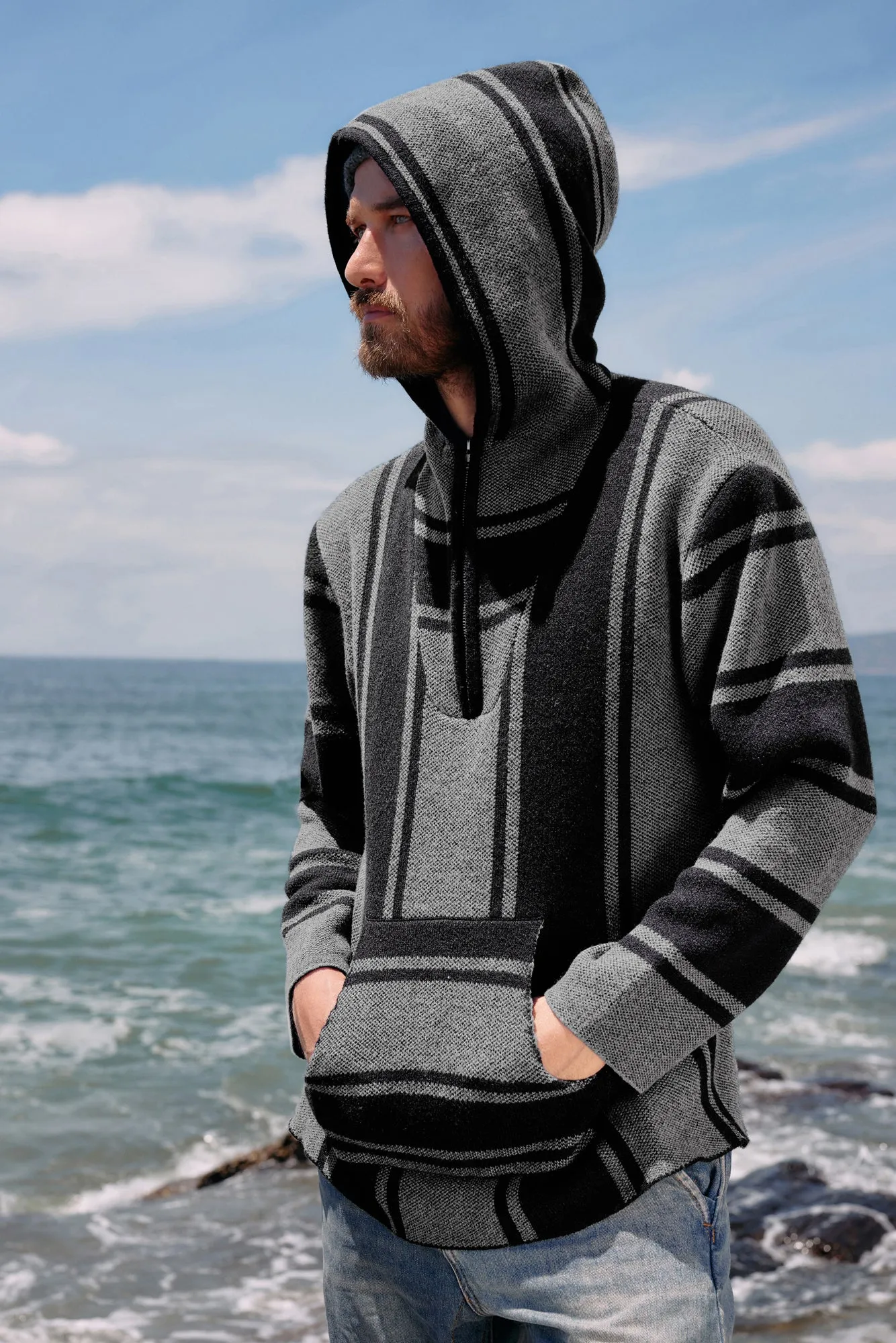 Men's Hoodie Sweater Quarter Zip Stylish Cable Knit Pullover Sweater