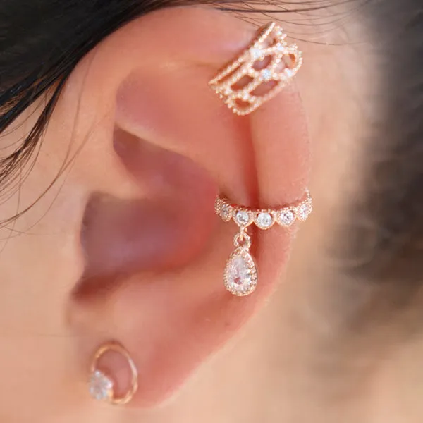 Minimalistic Ear Cuff / Snug CZ Rose Gold Plated Sterling Silver