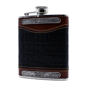 Mullingar Pewter  Black Whiskey Leather Flask