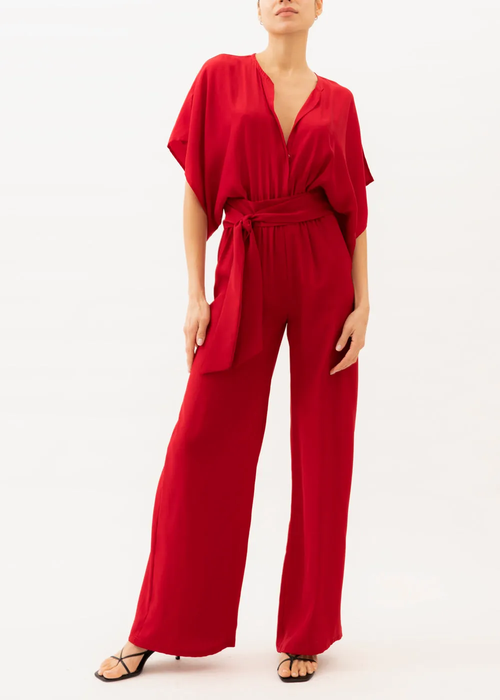 Natasha Red Silk Jumpsuit