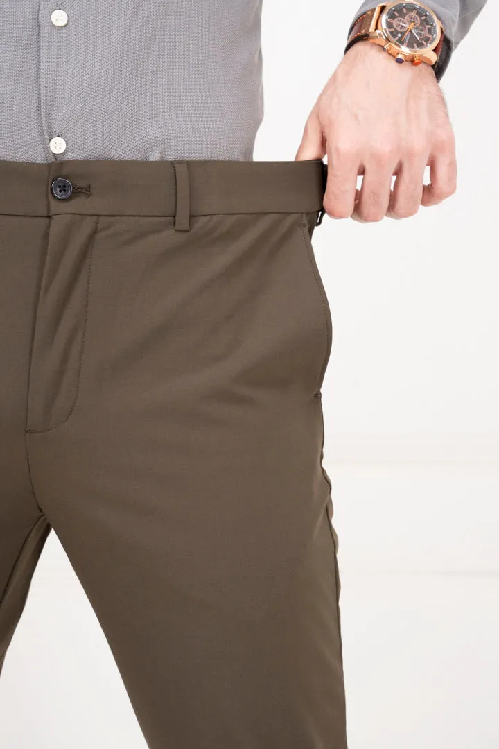 Olive Slim Fit Stretch Formal Pants