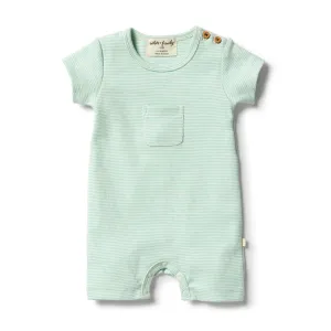 Organic Stripe Rib Growsuit - Neon Mint