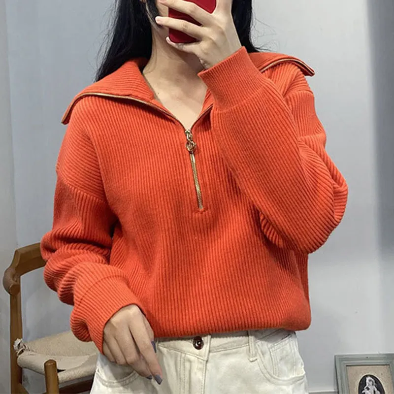 Oversized Sporty Quarter Zip Pullover Sweater