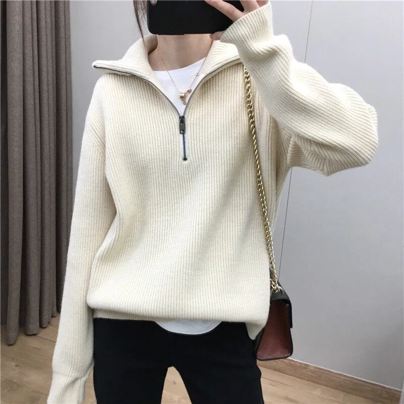 Oversized Sporty Quarter Zip Pullover Sweater