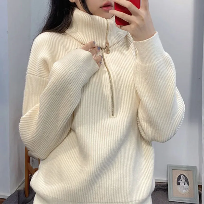 Oversized Sporty Quarter Zip Pullover Sweater