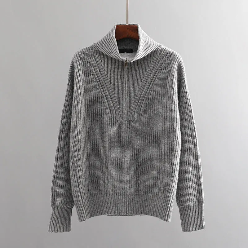 Oversized Sporty Quarter Zip Pullover Sweater