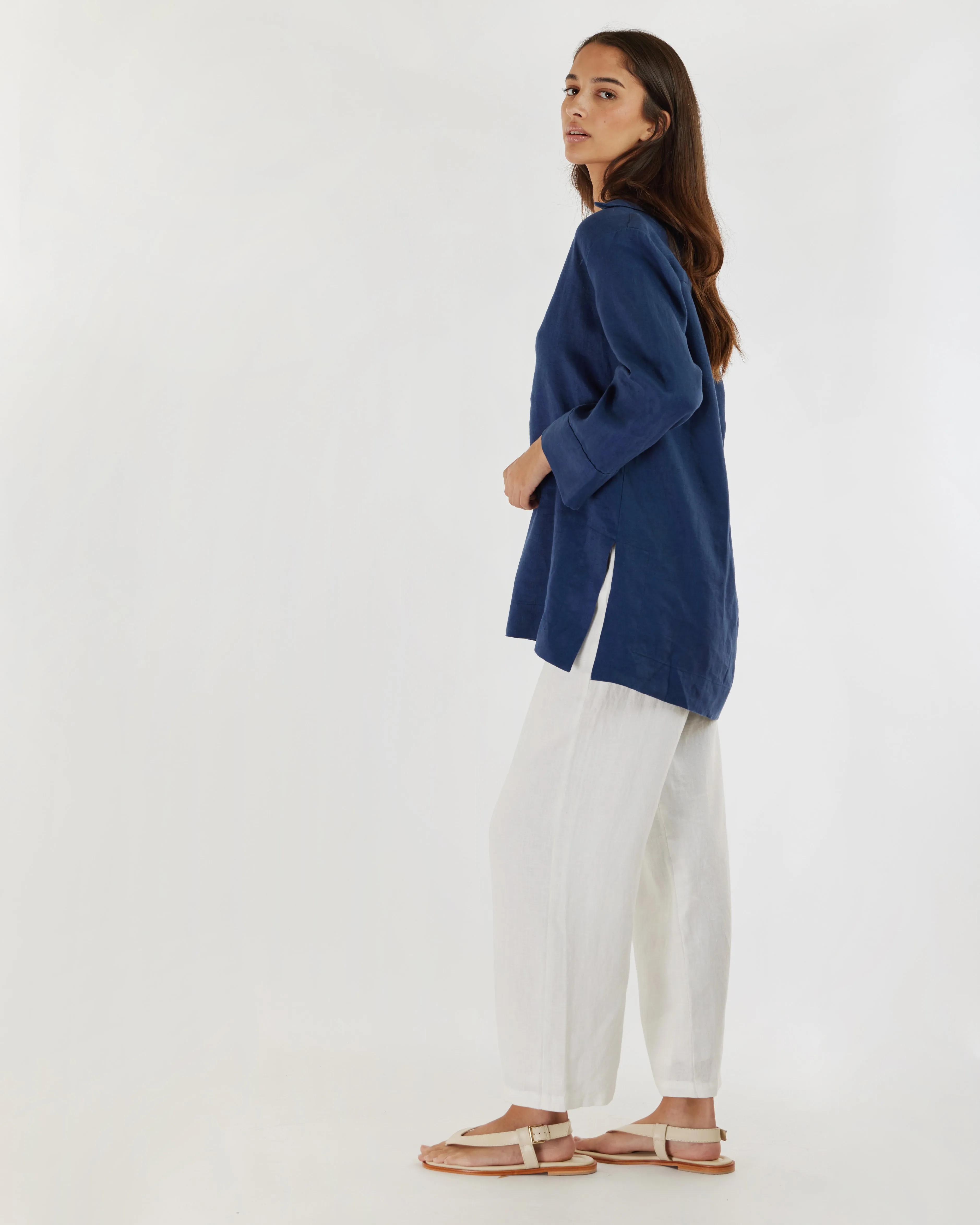 Pauline Linen Blouse - Navy