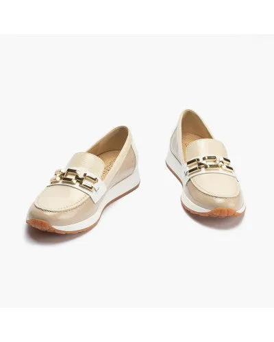 Pitillos Sporty Loafer Taupe/Cream/White Patent Leather Buckle Slip On 5675 sale