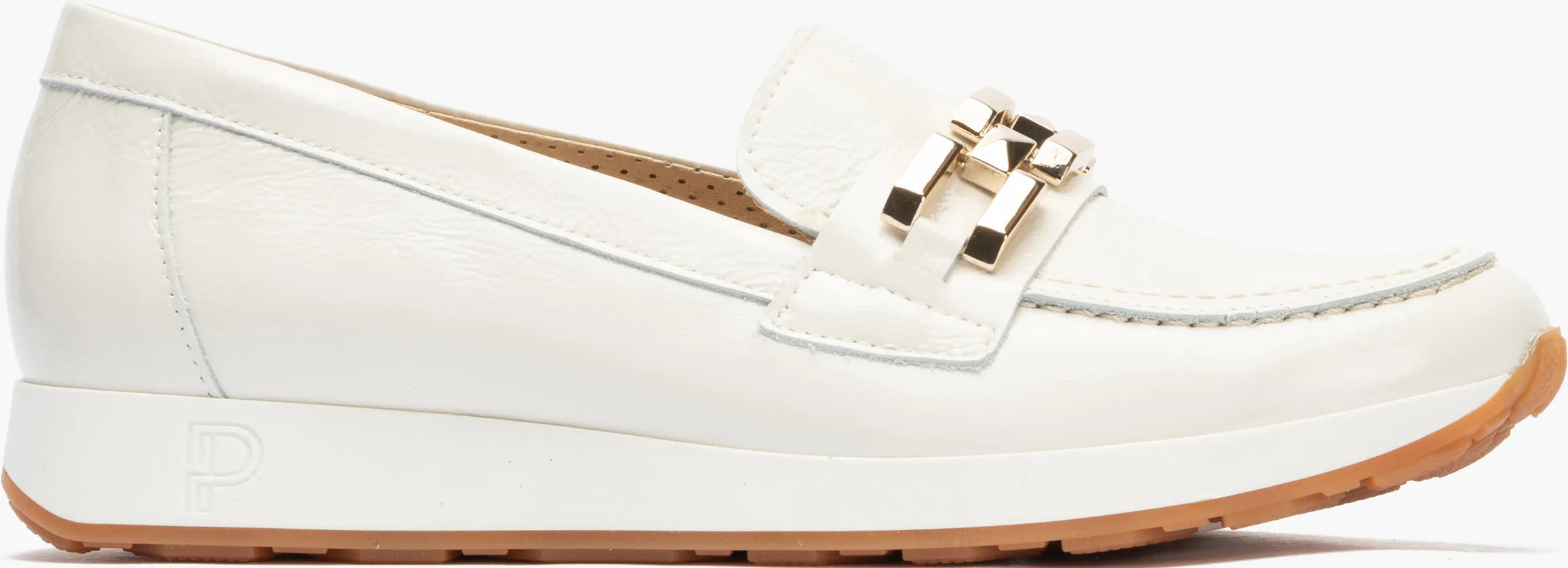 Pitillos Sporty Loafer White Glacial Patent Leather Buckle Slip On 5675 sale