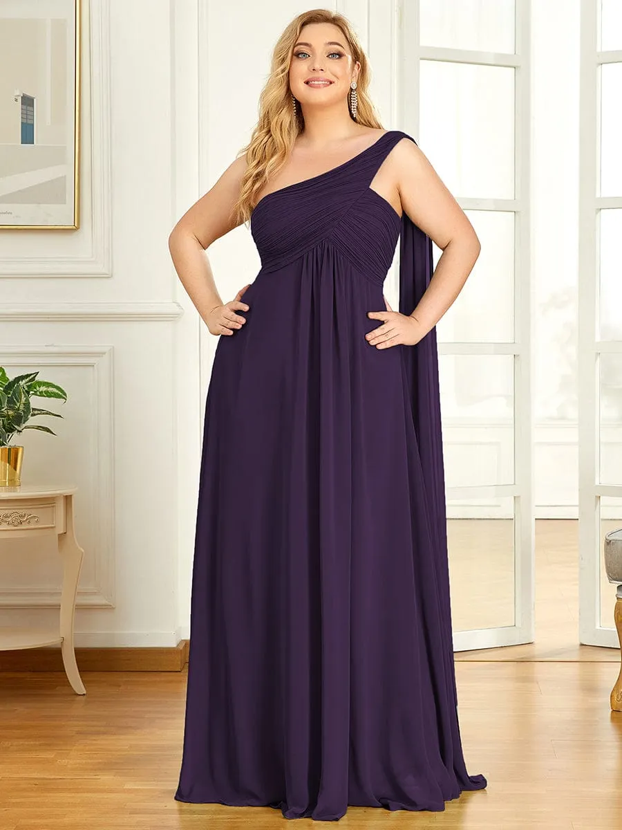 Pleated One Shoulder Long Chiffon Formal Evening Dress