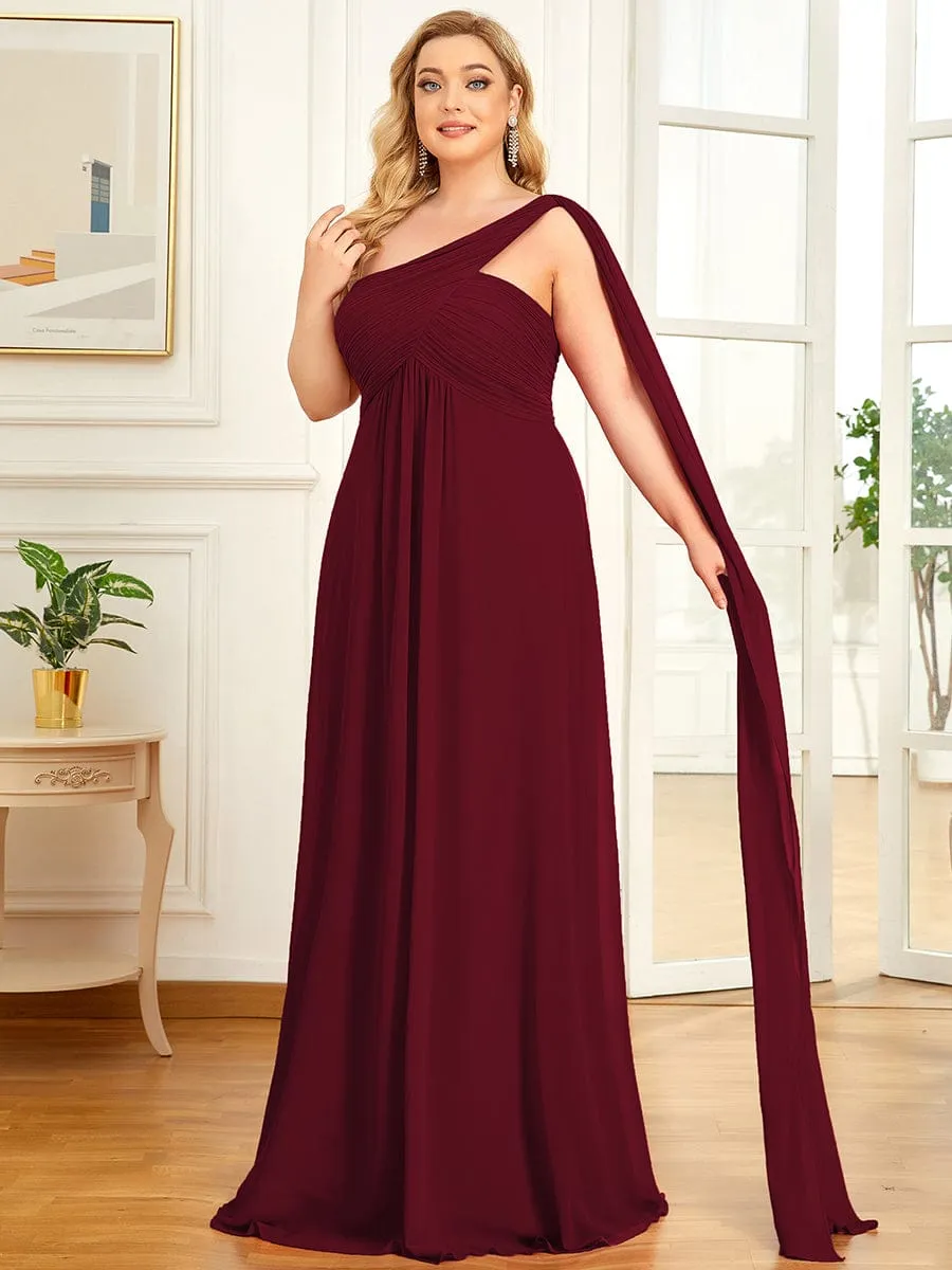 Pleated One Shoulder Long Chiffon Formal Evening Dress