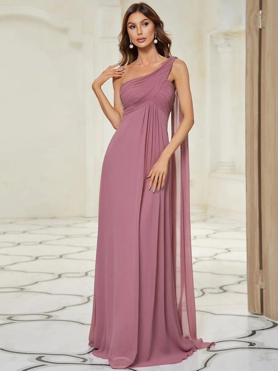 Pleated One Shoulder Long Chiffon Formal Evening Dress