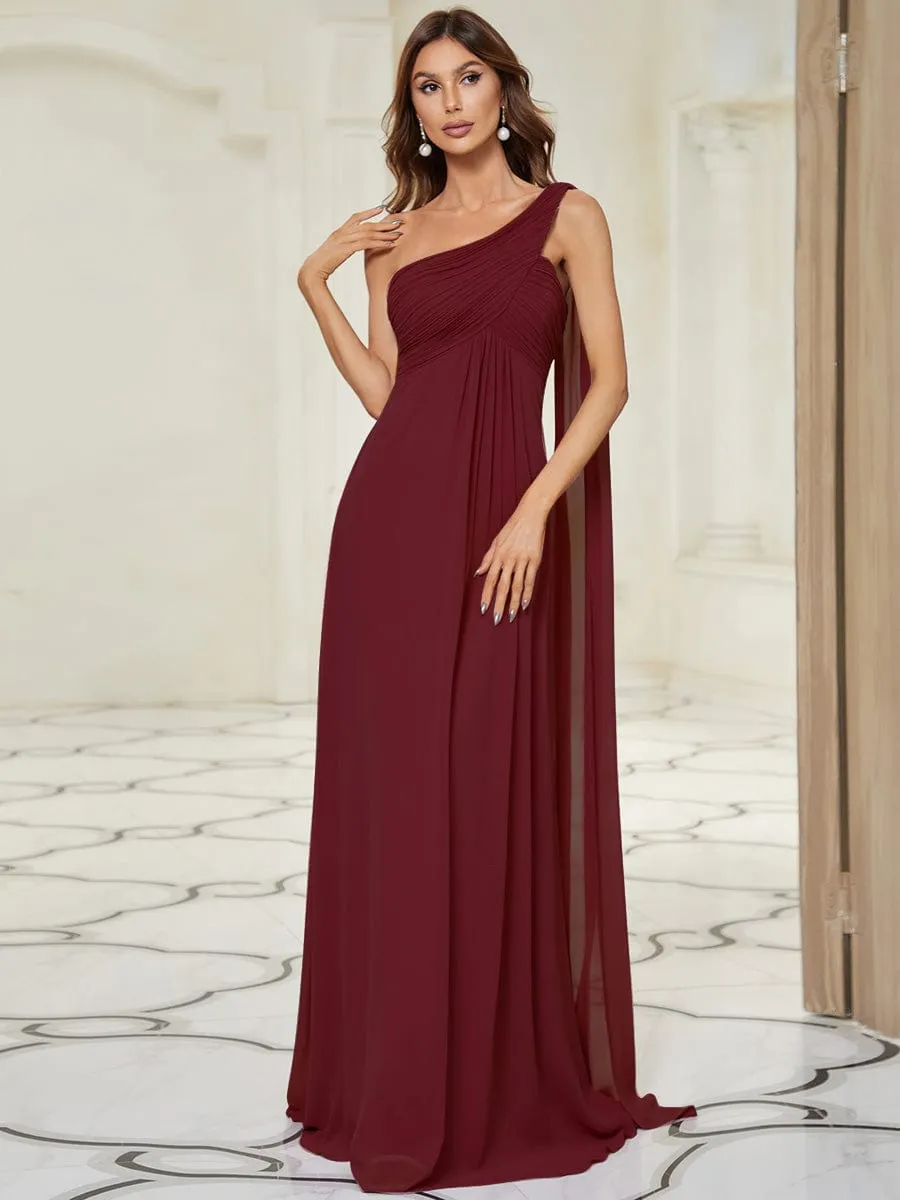 Pleated One Shoulder Long Chiffon Formal Evening Dress