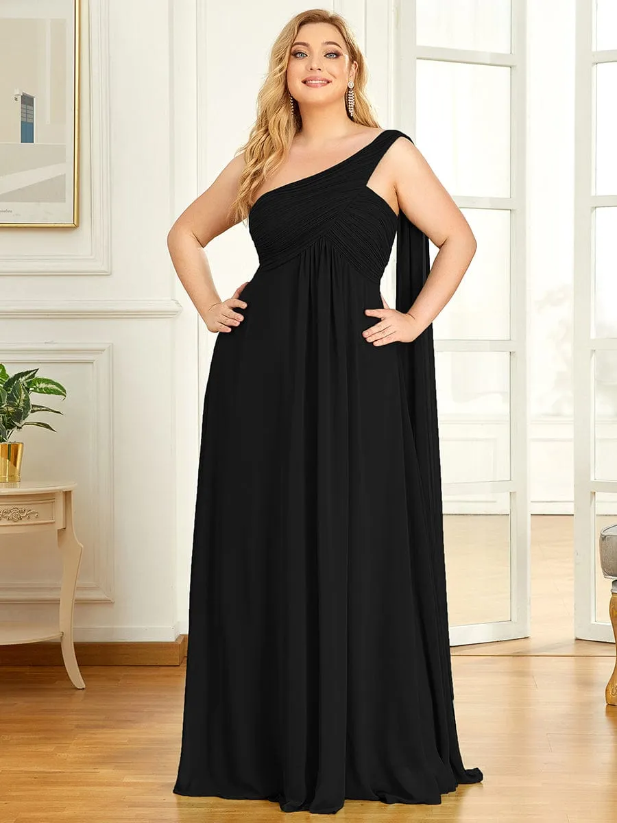 Pleated One Shoulder Long Chiffon Formal Evening Dress