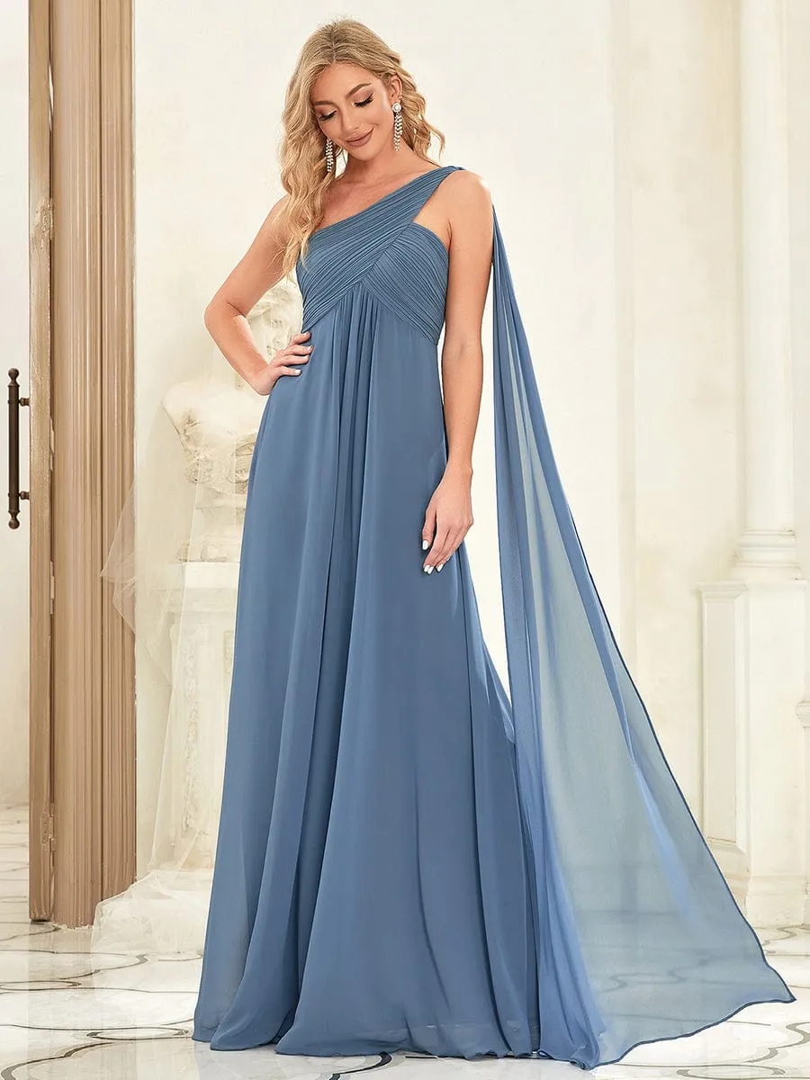 Pleated One Shoulder Long Chiffon Formal Evening Dress