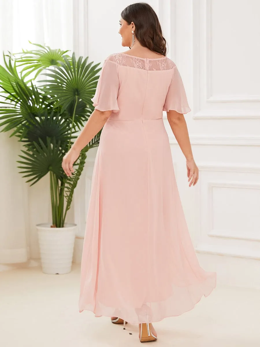 Plus Size Boat Neck Formal Dress with Sleeves