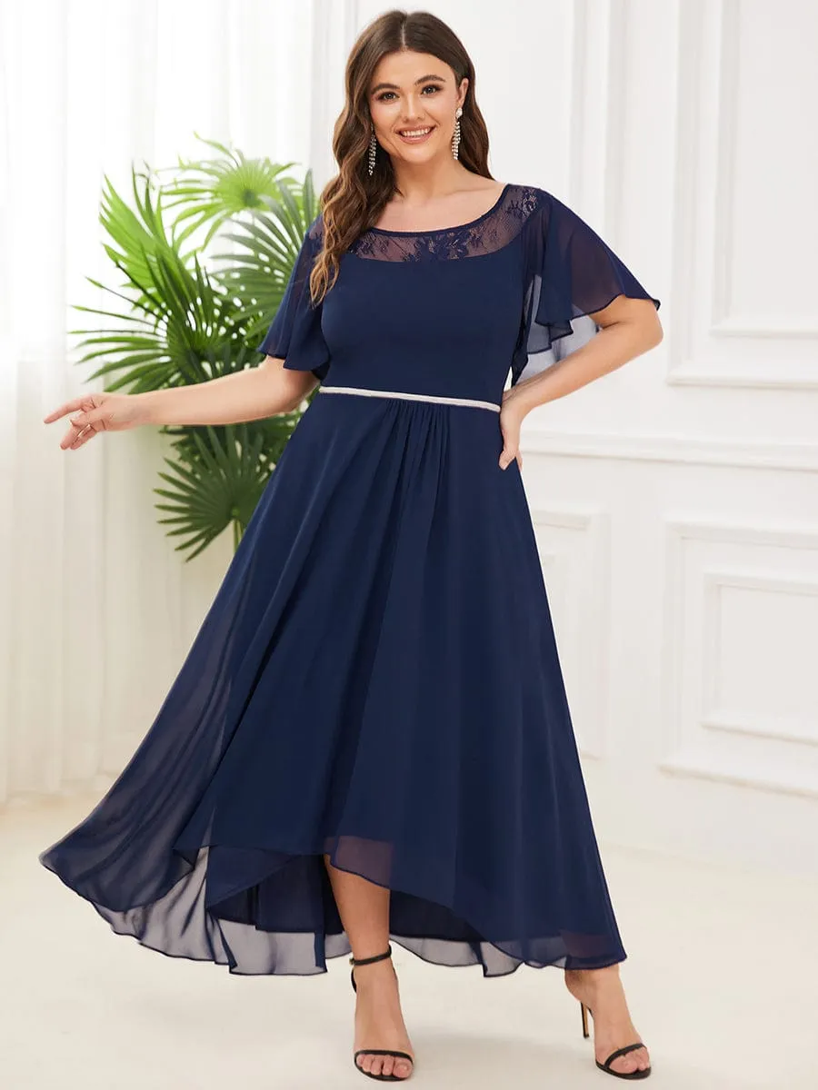 Plus Size Boat Neck Formal Dress with Sleeves