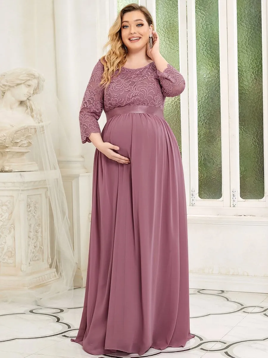 Plus Size Long Lace Sleeve Maternity Formal Dresses