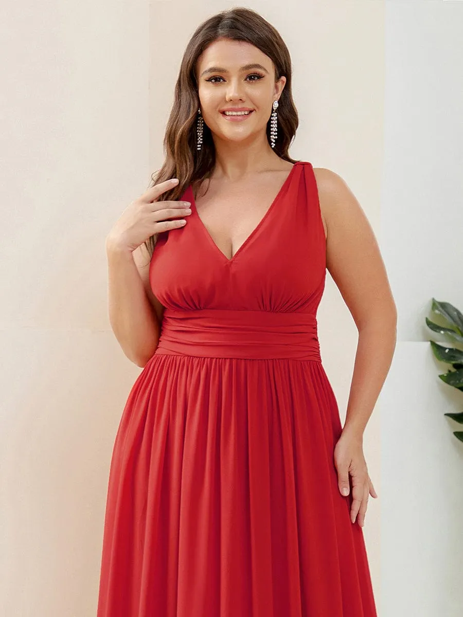 Plus Size Sleeveless V-Neck Chiffon Semi Formal Maxi Dress