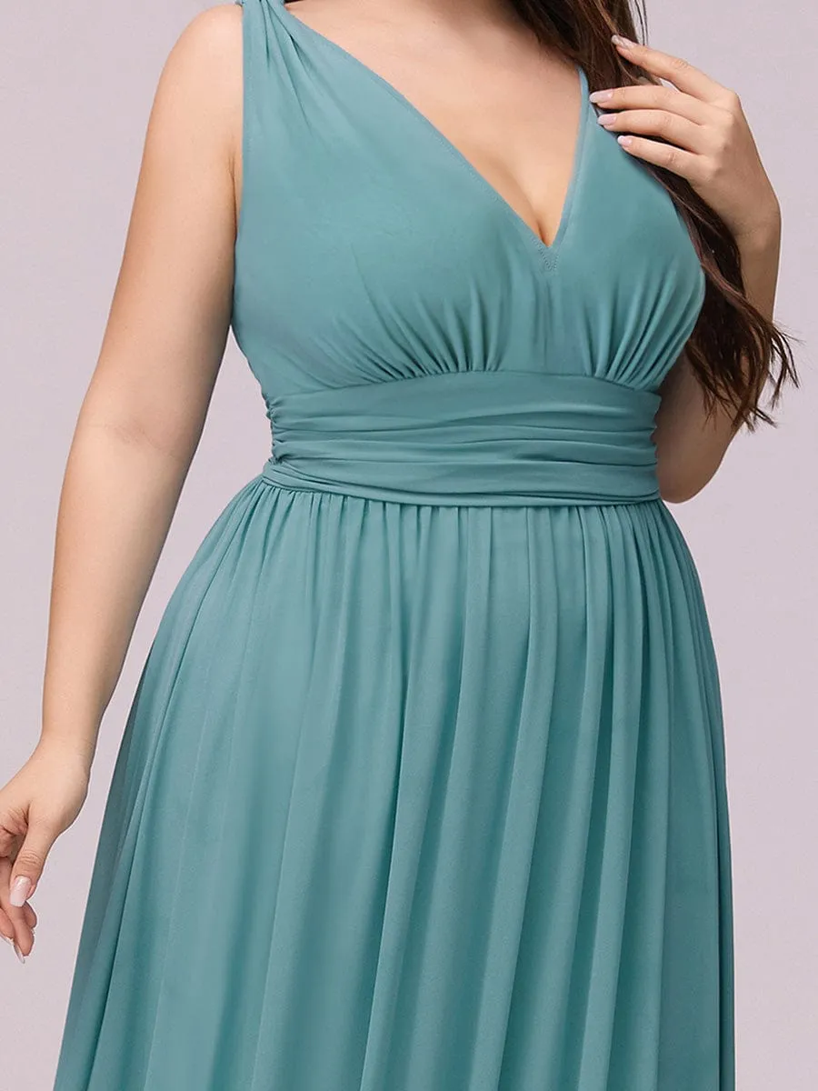 Plus Size Sleeveless V-Neck Chiffon Semi Formal Maxi Dress