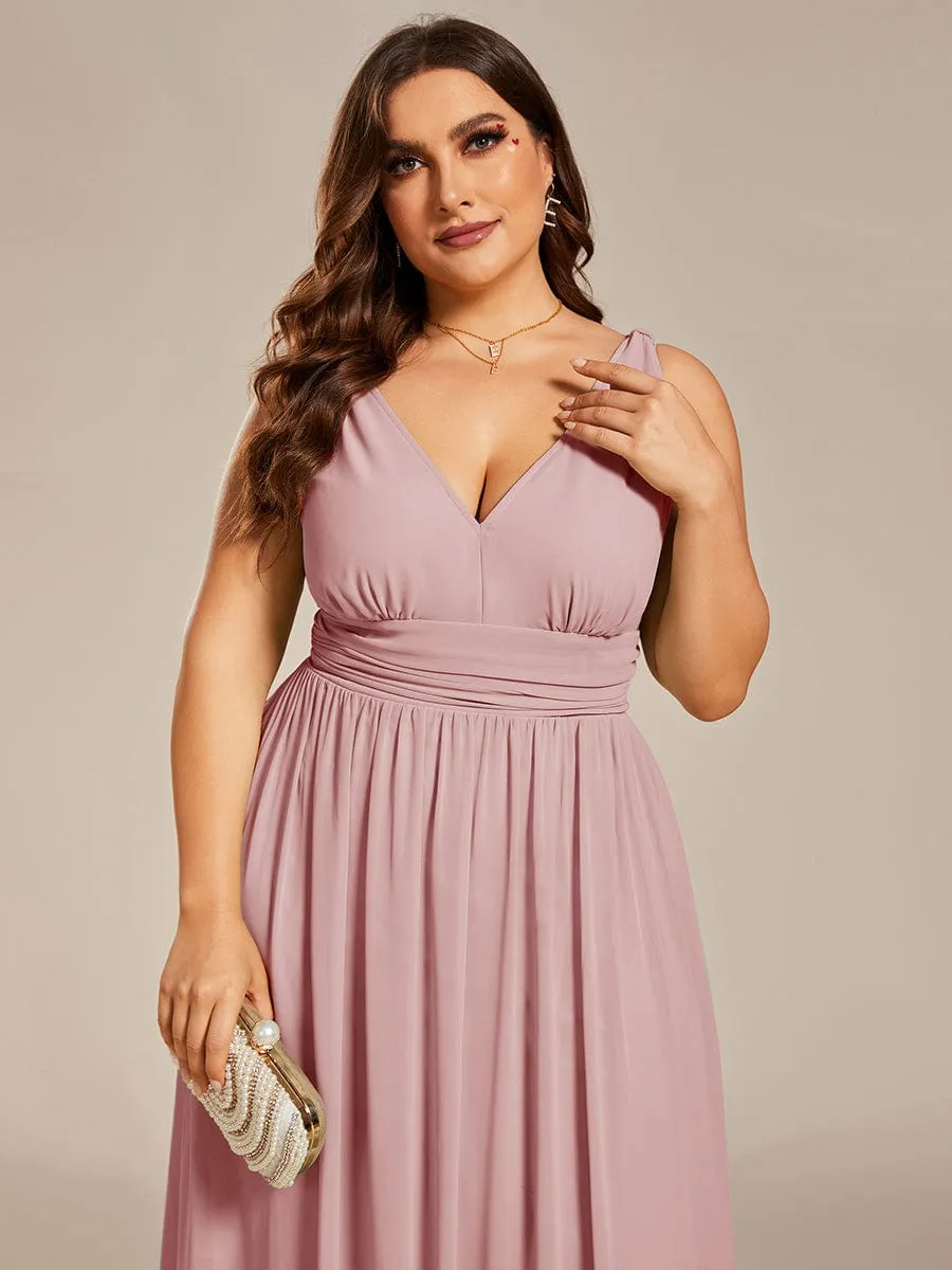 Plus Size Sleeveless V-Neck Chiffon Semi Formal Maxi Dress