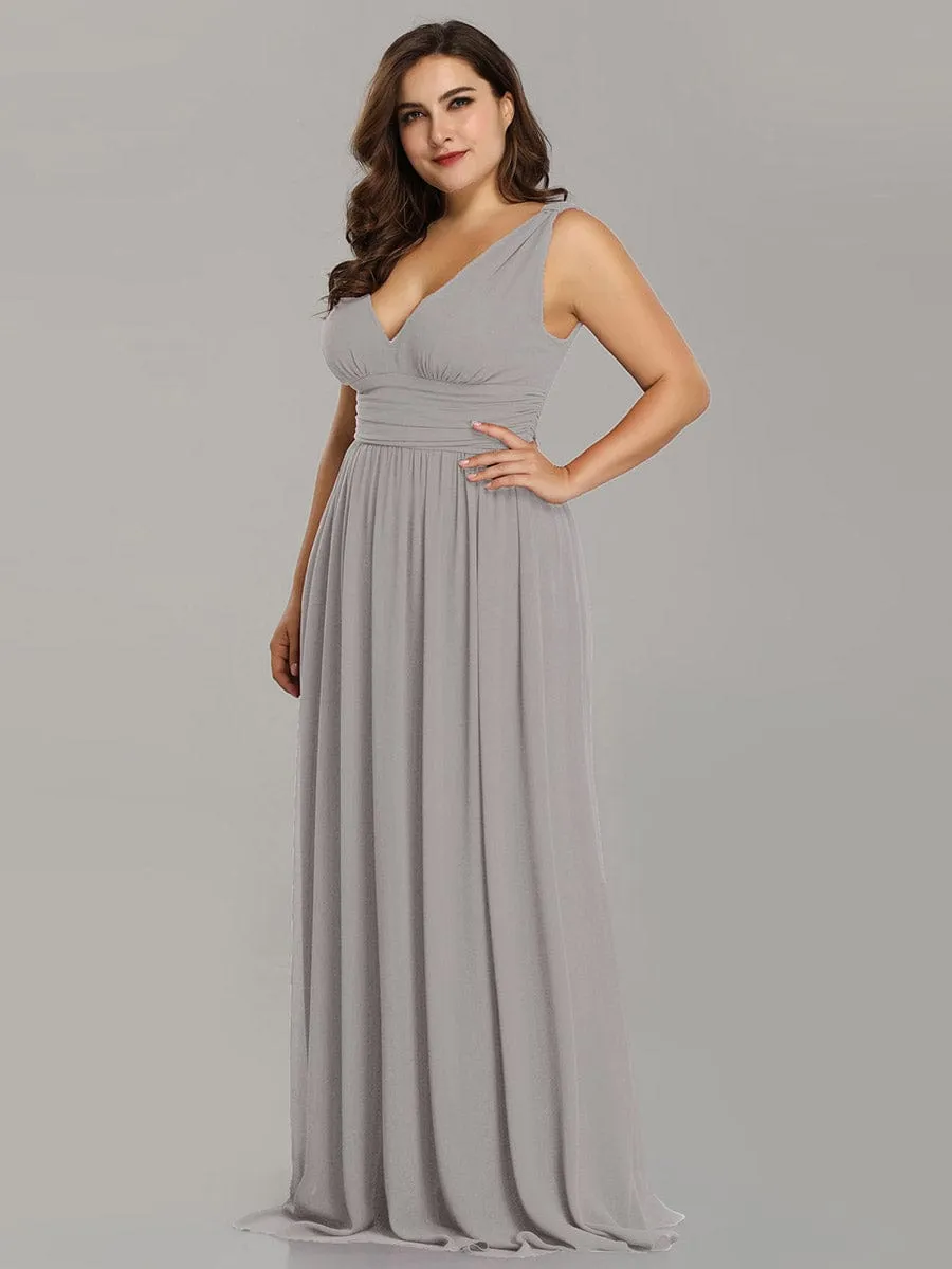 Plus Size Sleeveless V-Neck Chiffon Semi Formal Maxi Dress