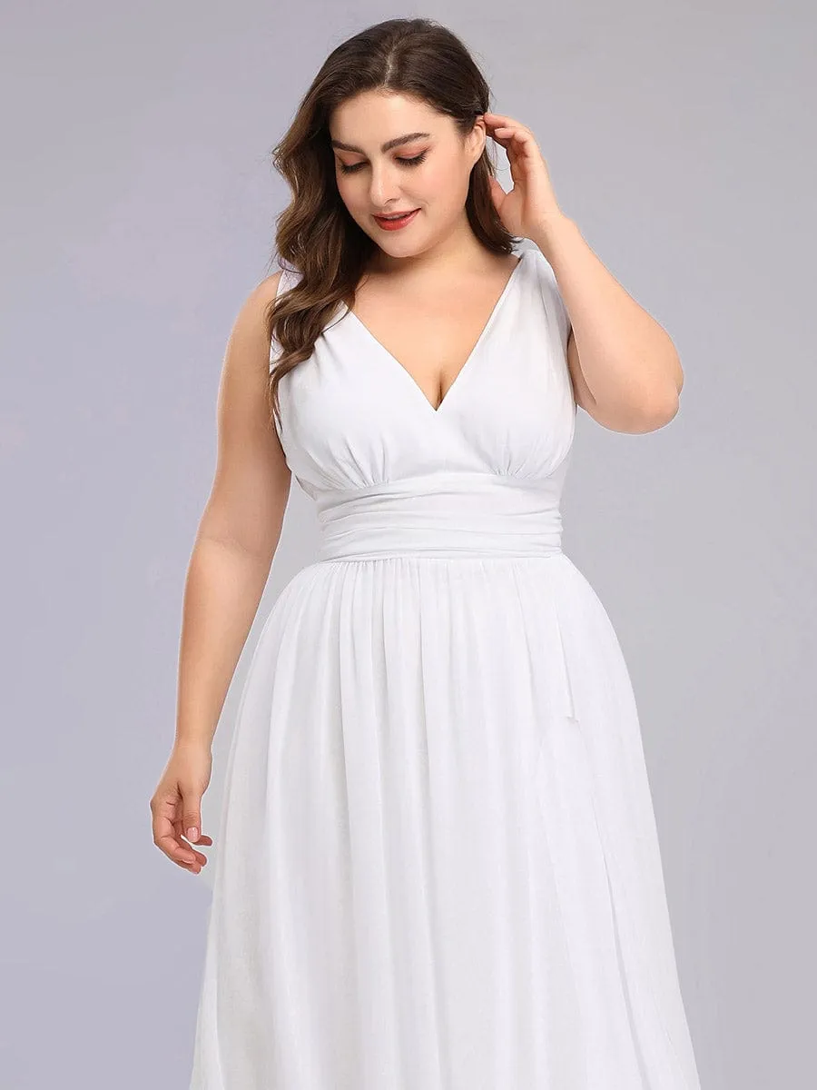 Plus Size Sleeveless V-Neck Chiffon Semi Formal Maxi Dress