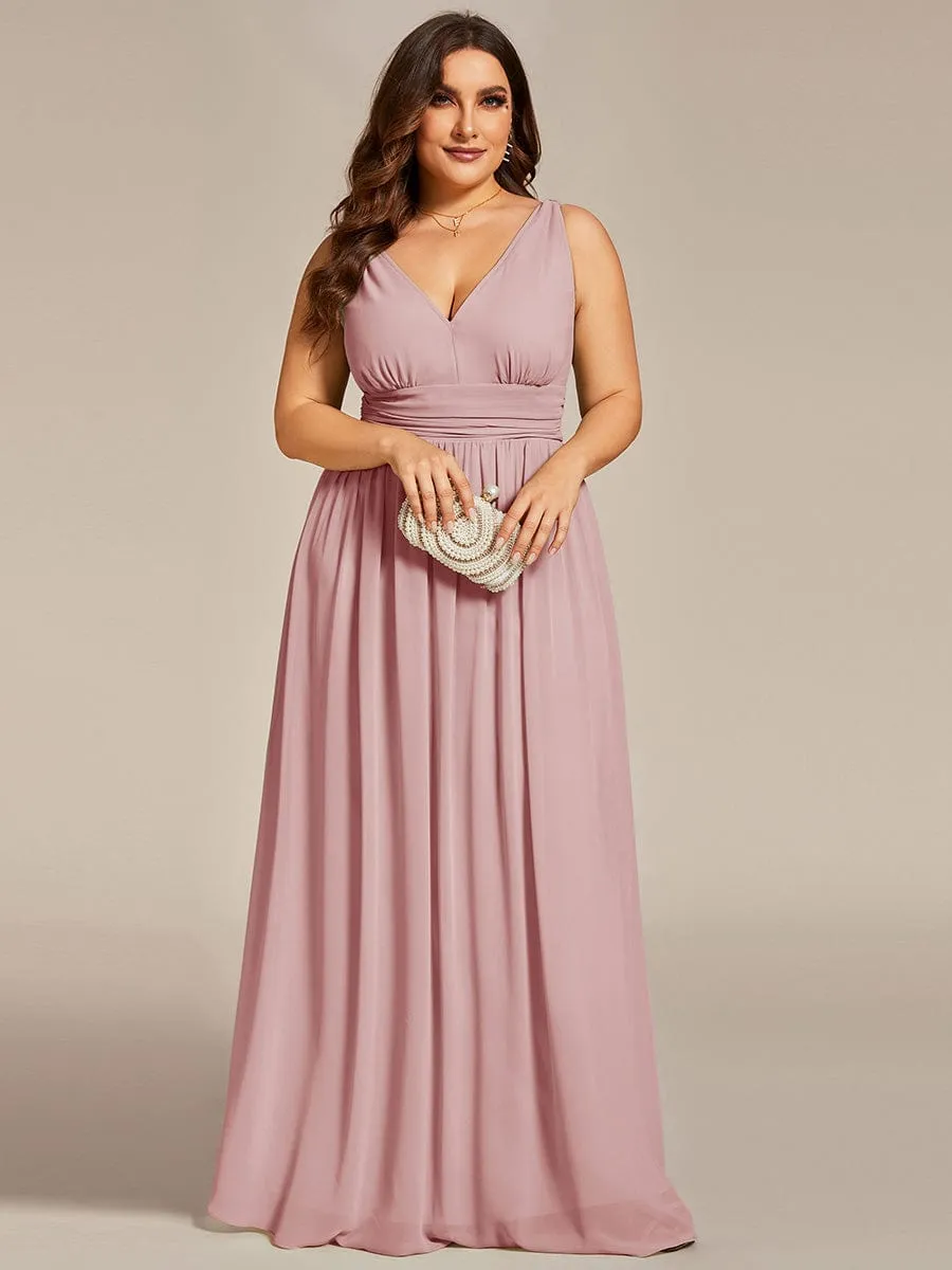 Plus Size Sleeveless V-Neck Chiffon Semi Formal Maxi Dress