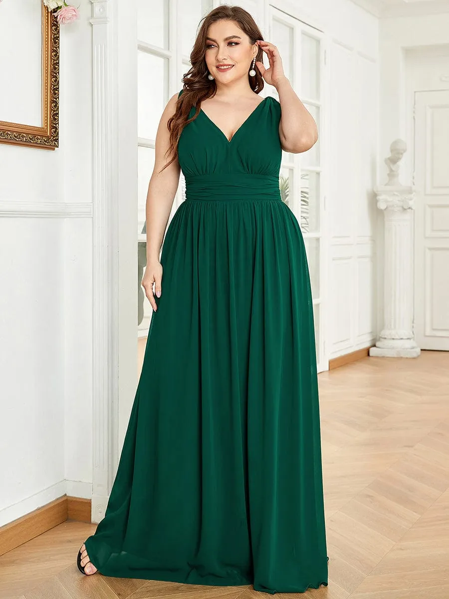 Plus Size Sleeveless V-Neck Chiffon Semi Formal Maxi Dress