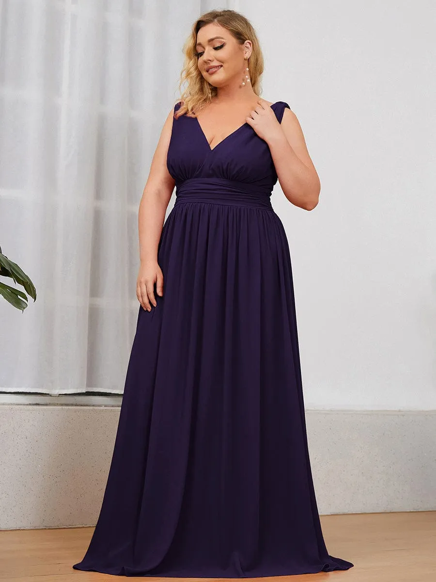 Plus Size Sleeveless V-Neck Chiffon Semi Formal Maxi Dress