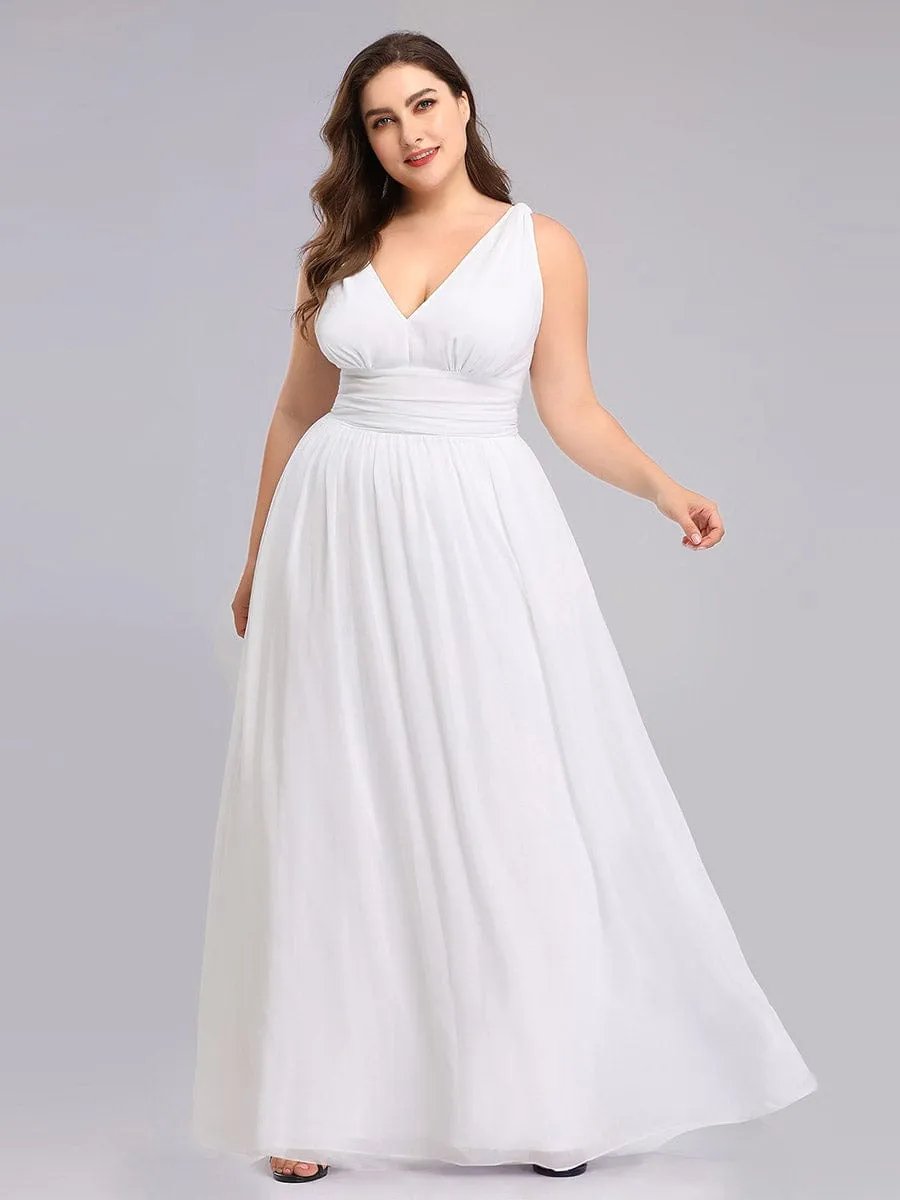 Plus Size Sleeveless V-Neck Chiffon Semi Formal Maxi Dress