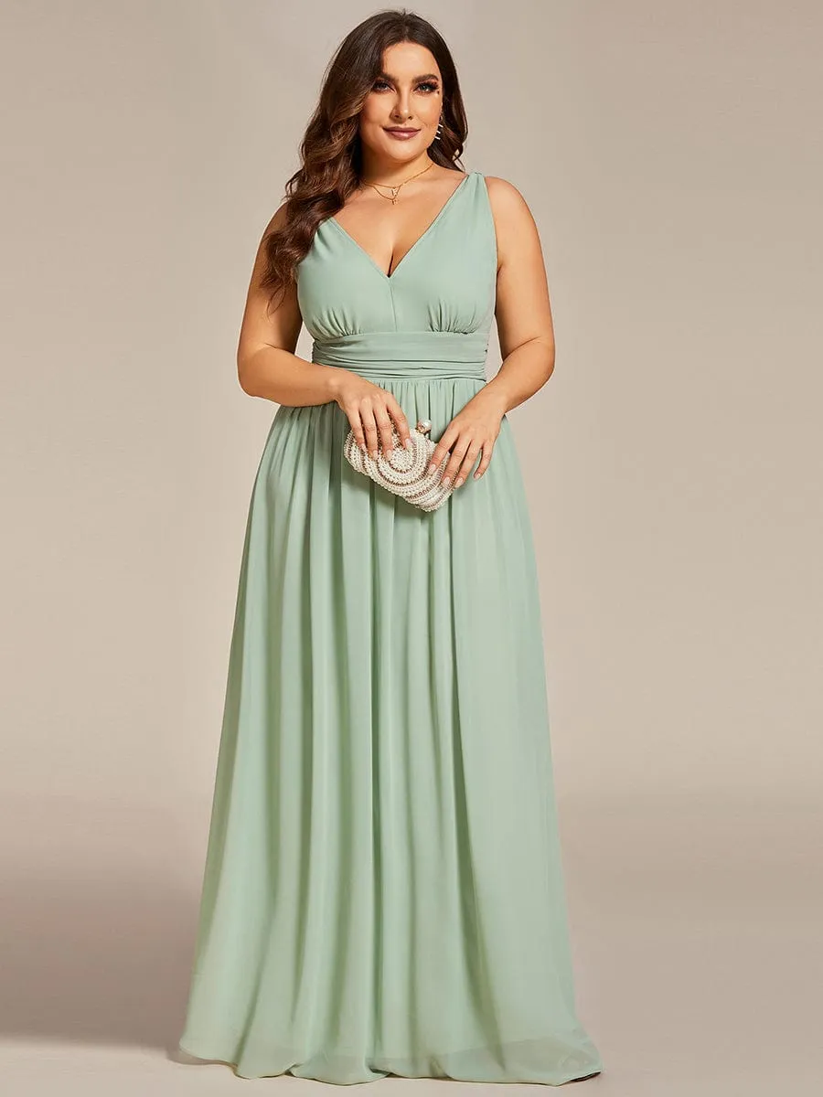 Plus Size Sleeveless V-Neck Chiffon Semi Formal Maxi Dress