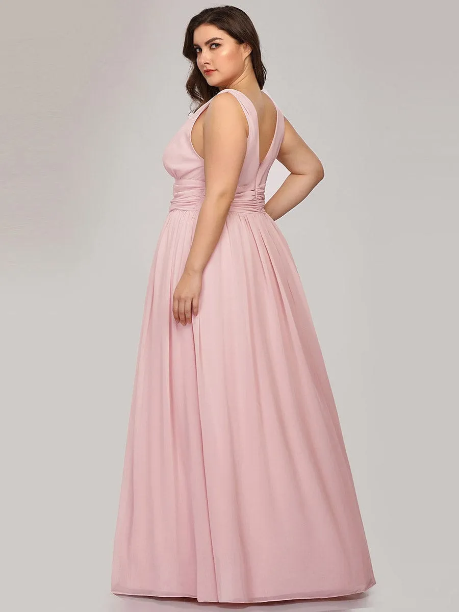 Plus Size Sleeveless V-Neck Chiffon Semi Formal Maxi Dress