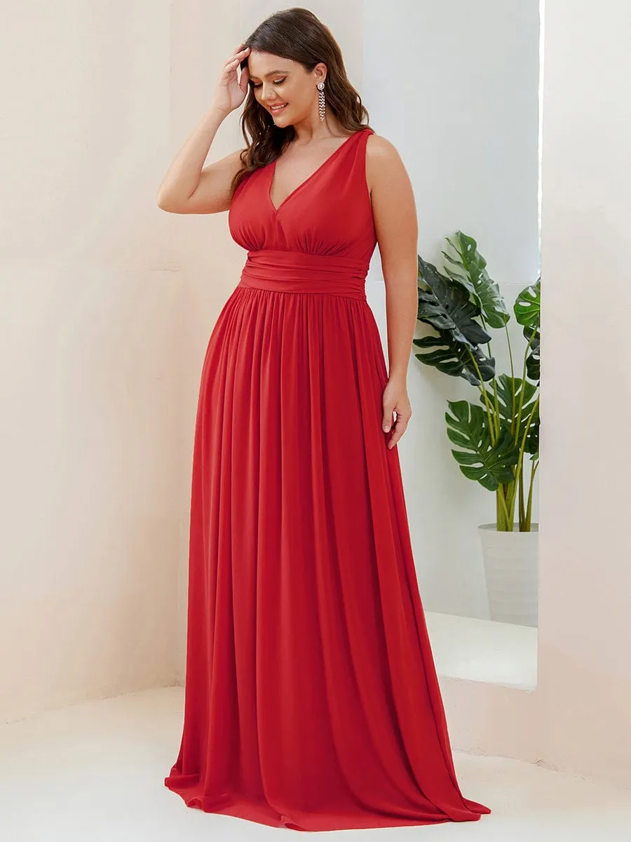 Plus Size Sleeveless V-Neck Chiffon Semi Formal Maxi Dress