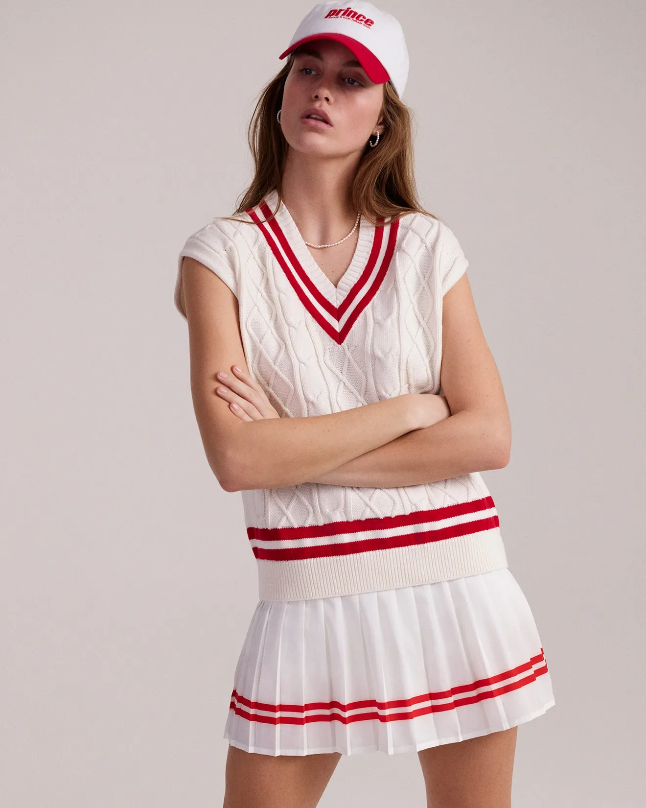 Prince Sporty Pleated Skirt - White/Red