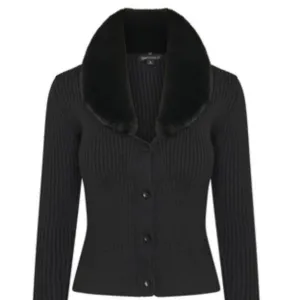 QU - cardigan w/fur collar