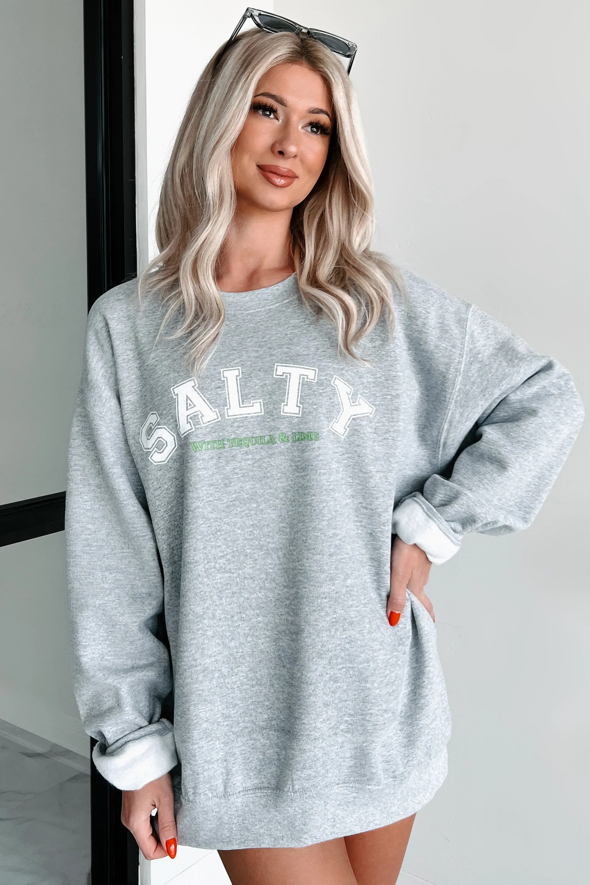 "Salty With Tequila & Lime" Graphic Sweatshirt (Sporty Grey)