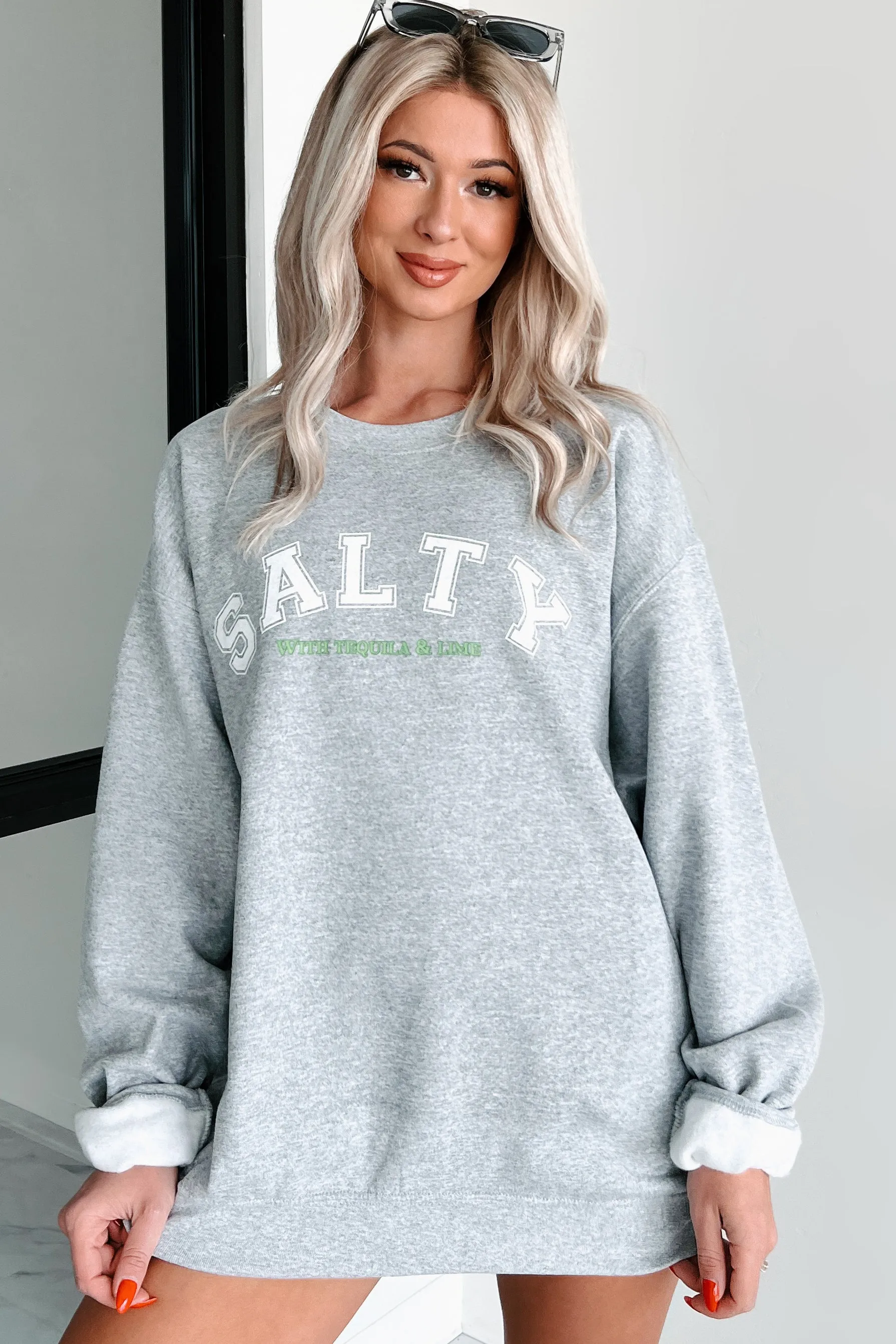 "Salty With Tequila & Lime" Graphic Sweatshirt (Sporty Grey)