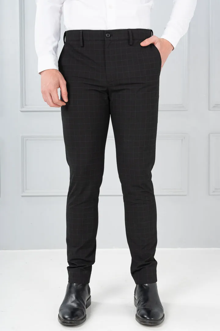 Raven Black Checks Formal Pants