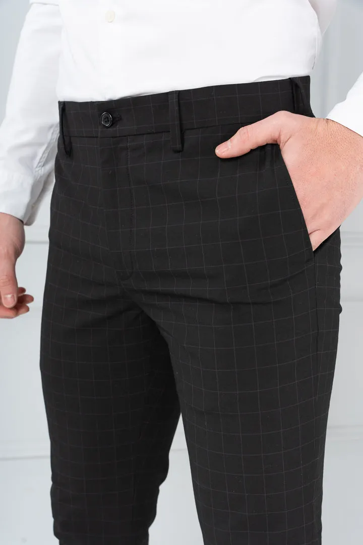 Raven Black Checks Formal Pants