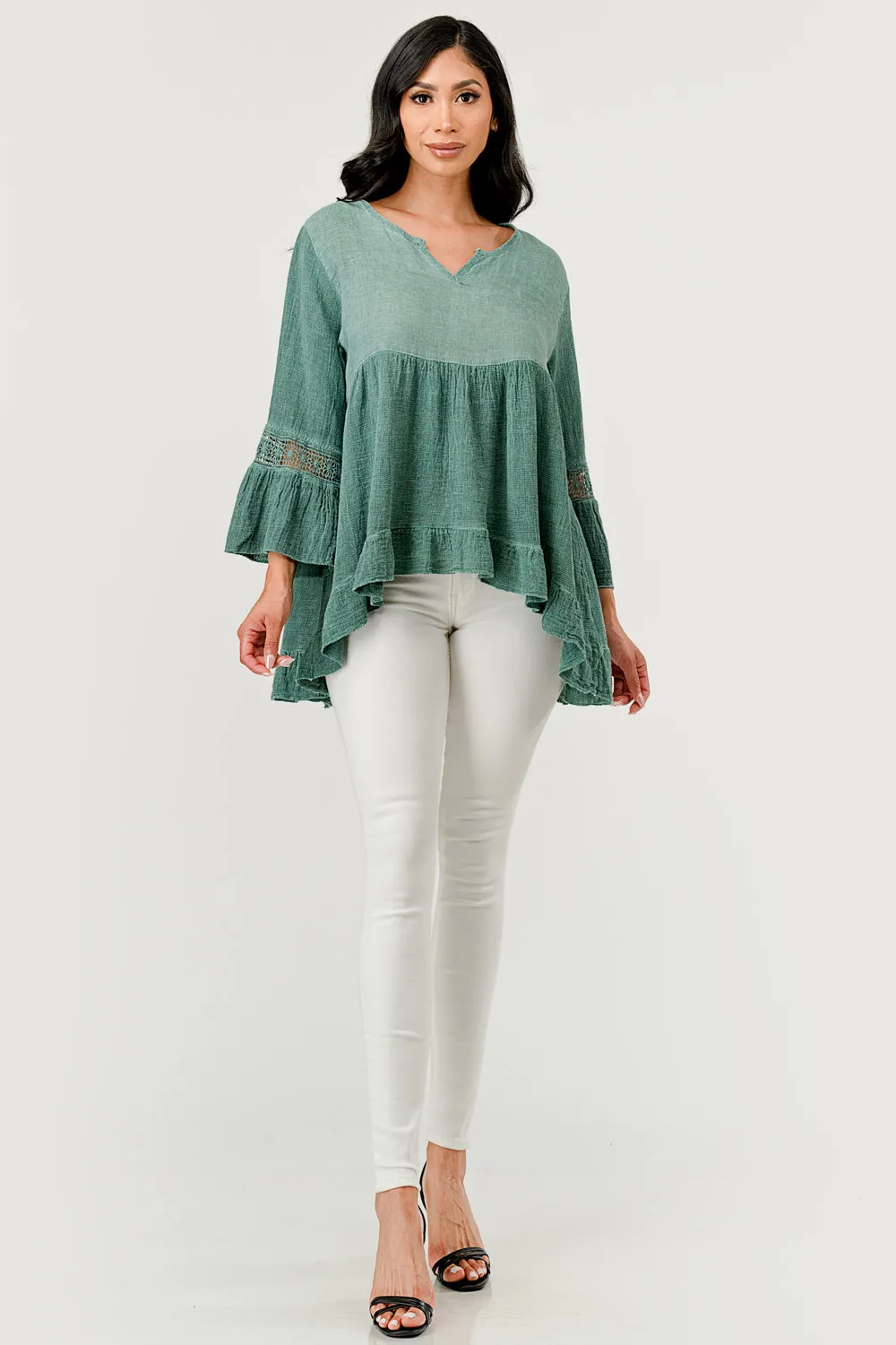 Raw Moda Lace Sleeves Linen Cotton Top