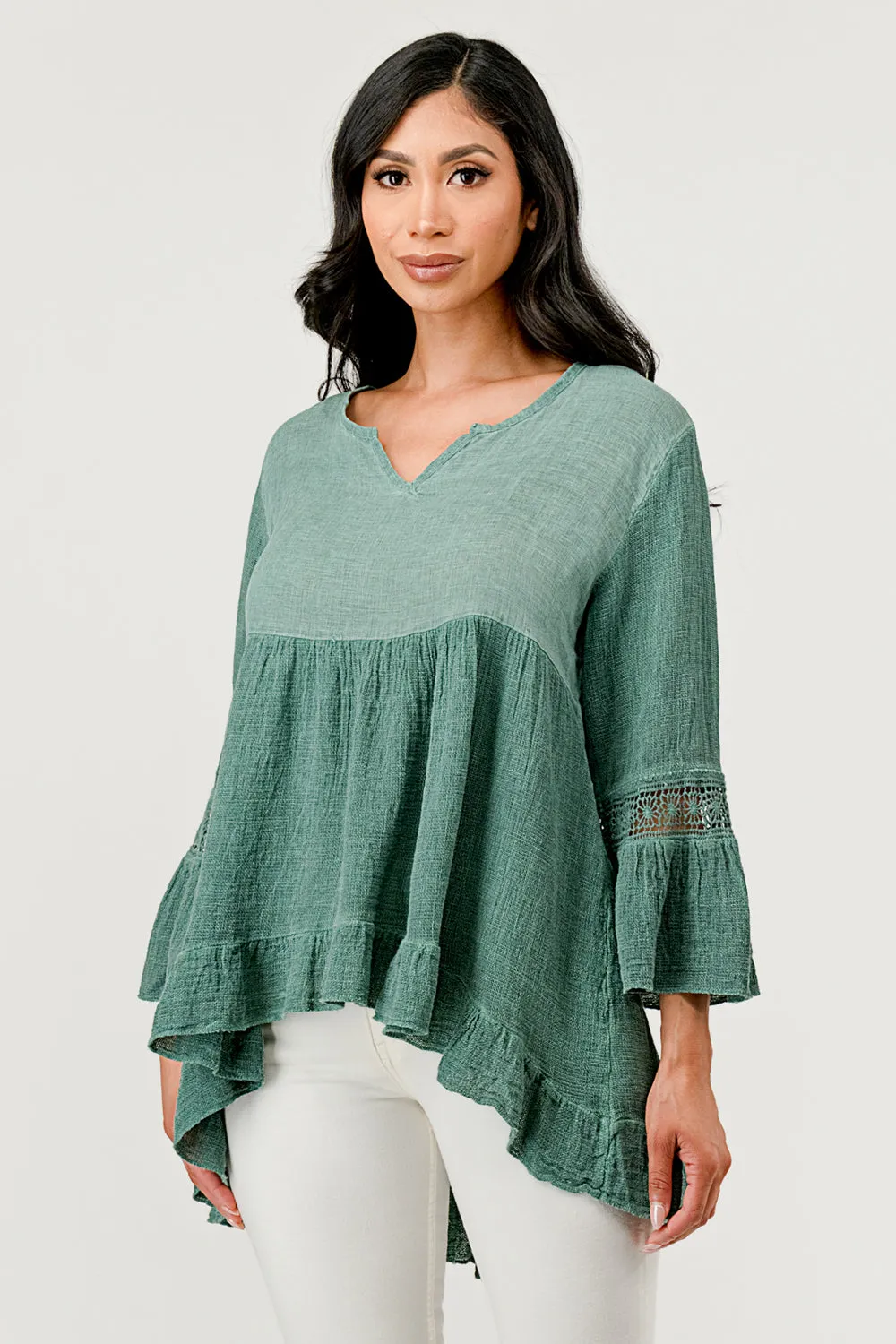 Raw Moda Lace Sleeves Linen Cotton Top