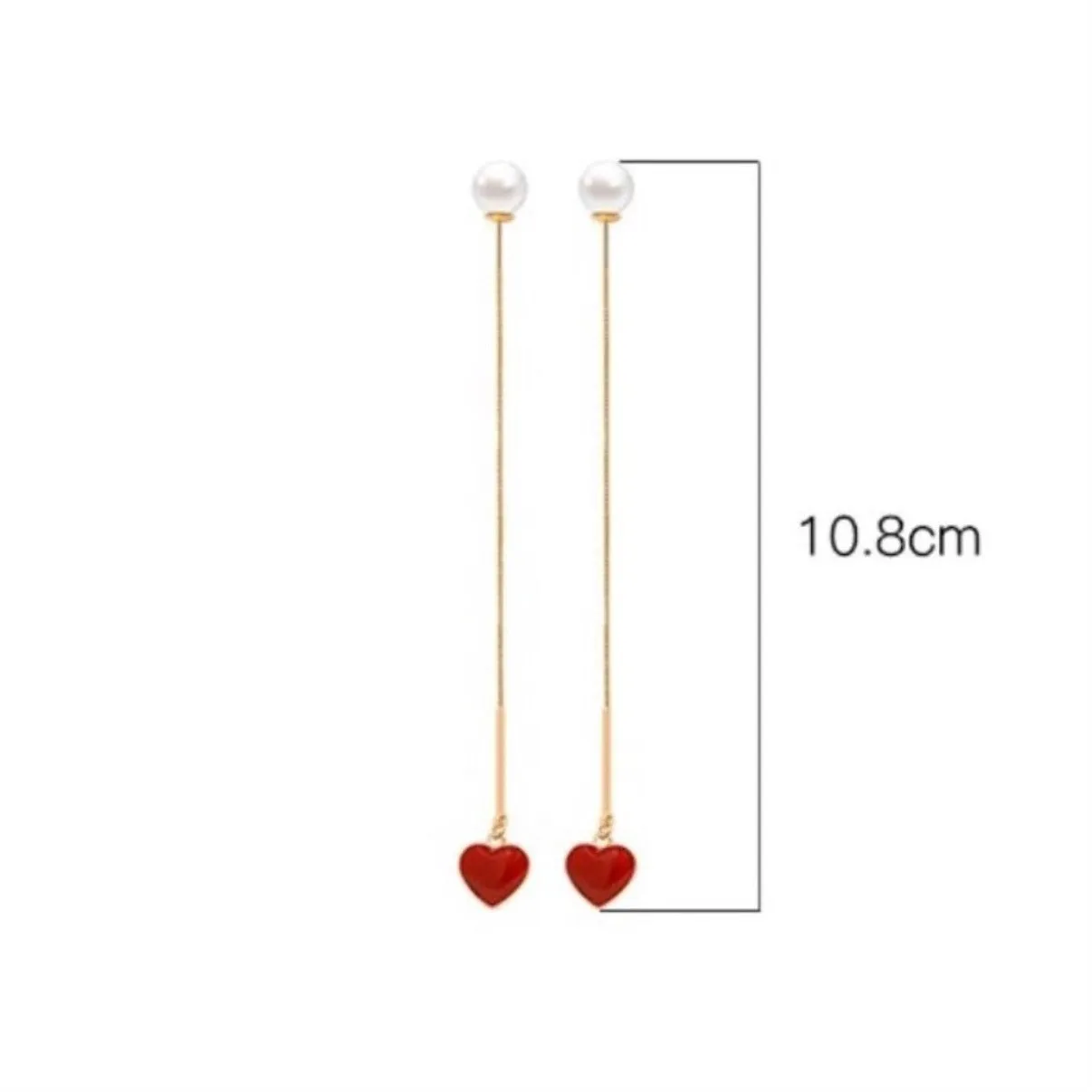 Red Heart Needle Drop Dangle Earrings