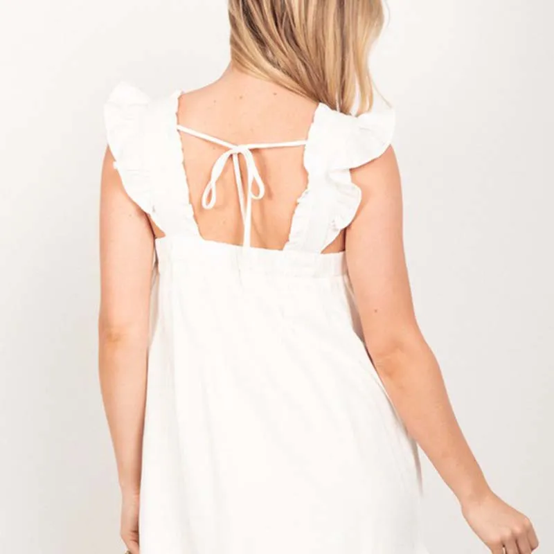 Chic Ruffle-Trimmed Sleeveless Dress with Tieback Detail